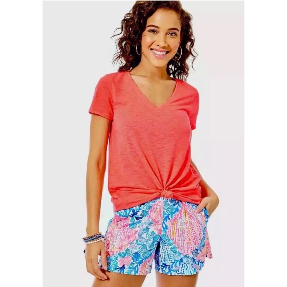 Lilly Pulitzer Ocean Trail Shorts High Tide‎ Navy Shell Me Something New Pink M